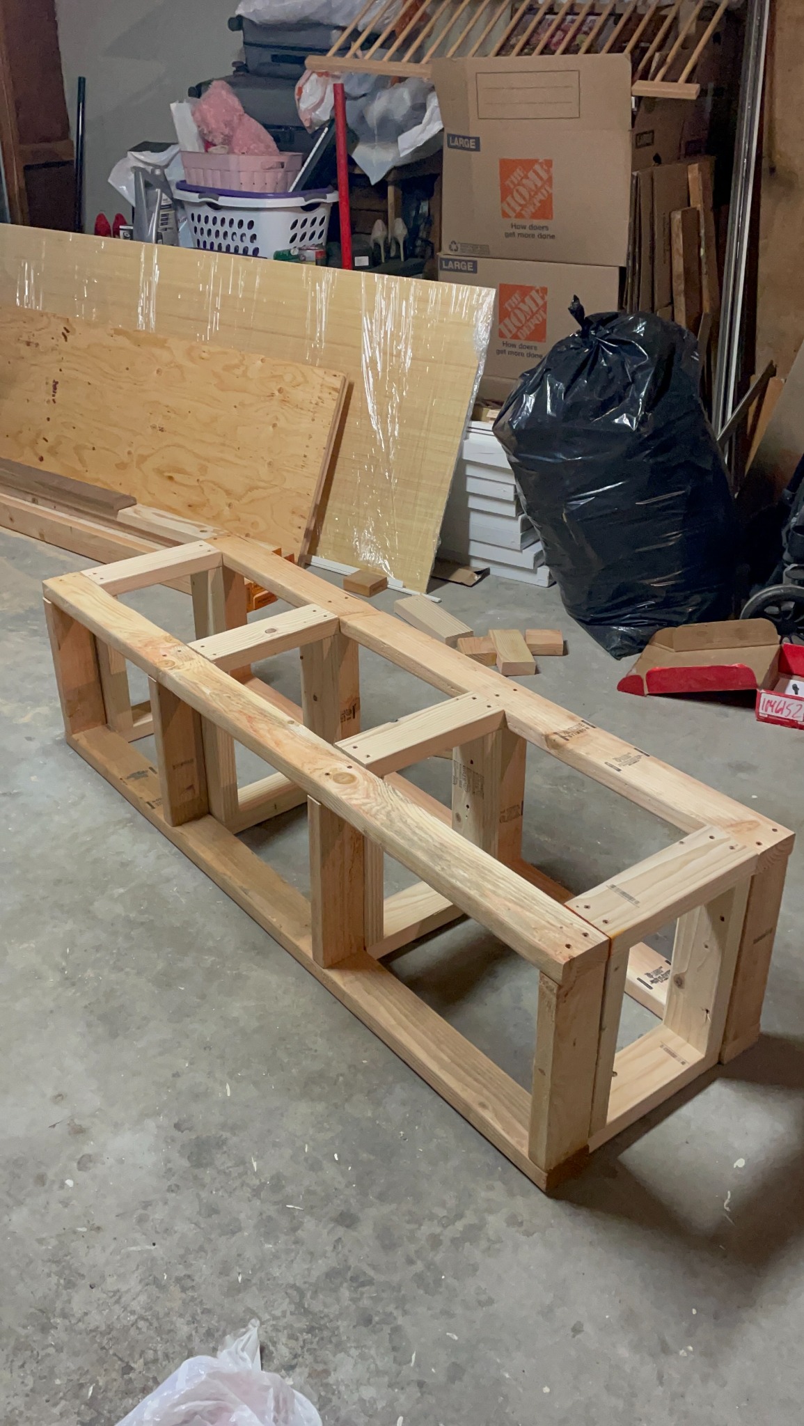 Bench framing module under construction
