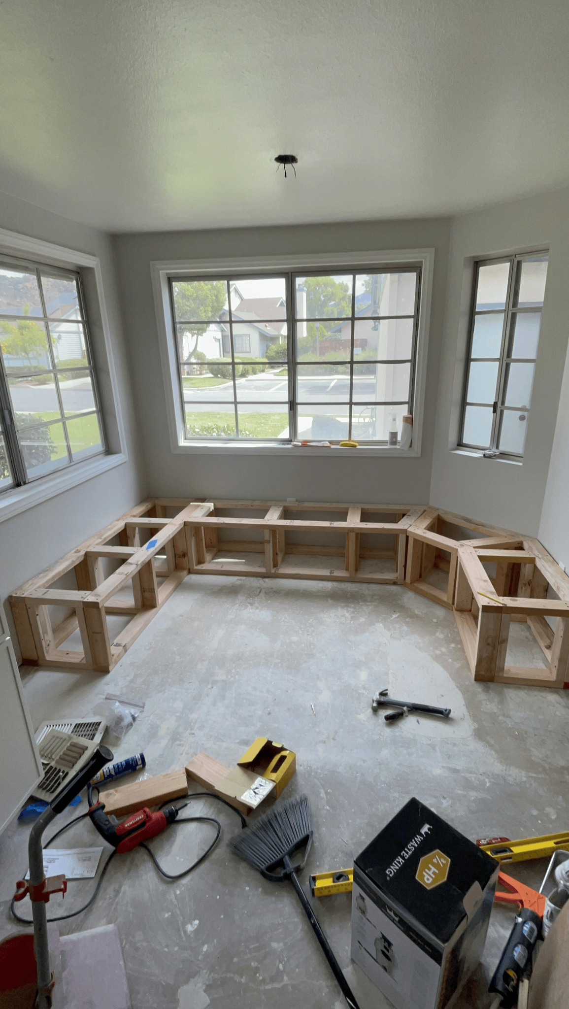 Framing installed around dining nook