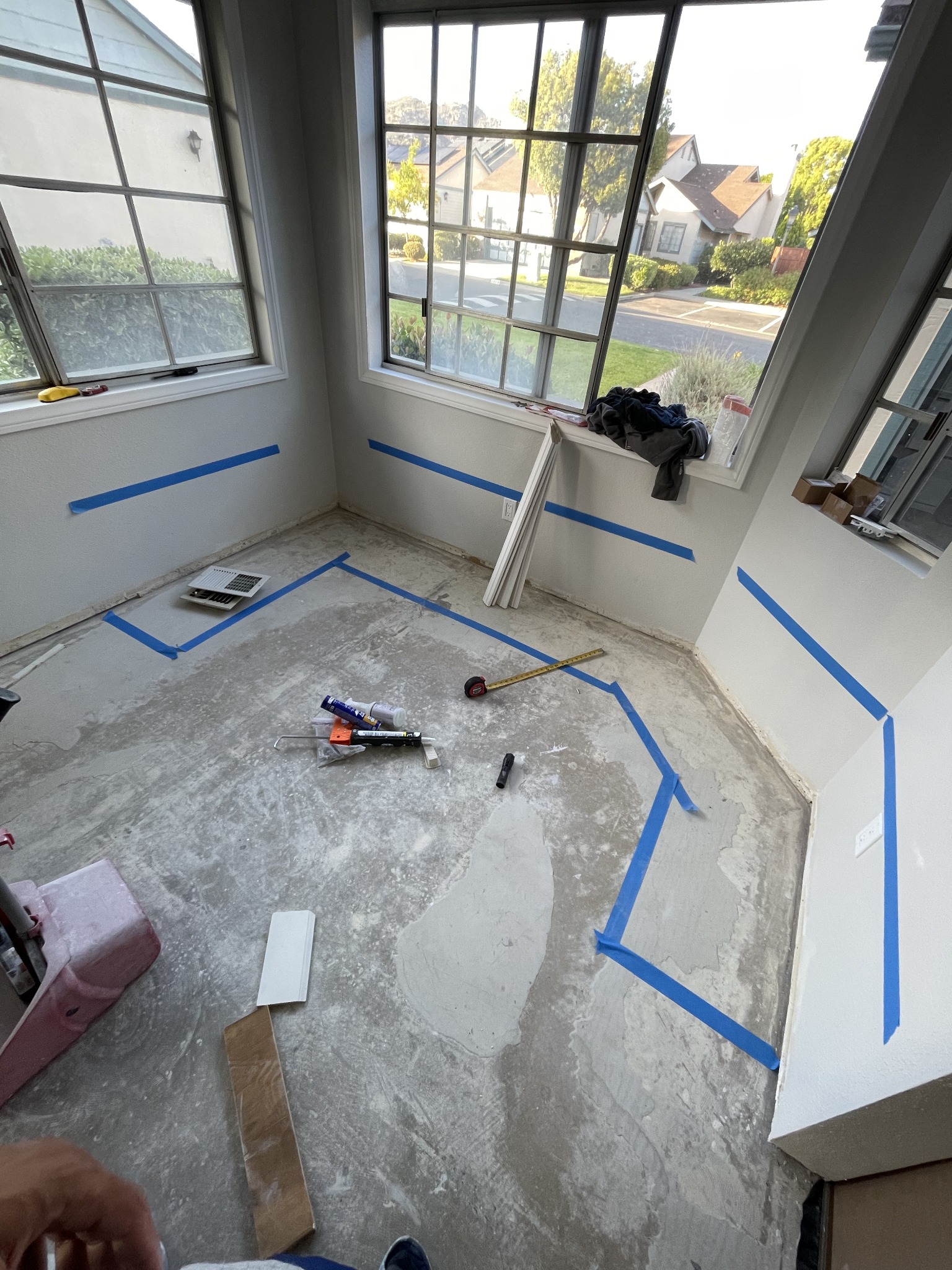 Dining nook footprint marked on floor